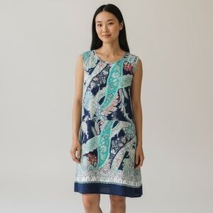 🌻Lucky Brand Lightweight Colorful Boho Paisley Dress w Cutouts Size Large